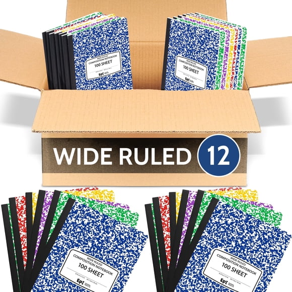 Cuaderno EPI Marble 24 x 19 cm, rayado ancho, 200 páginas, paquete de 12