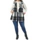 thumbnail image 2 of Agnes Orinda Chaqueta de Mujer Talla Grande Cuadros Curvy con Botones Abajo Solapa Sin Mangas Casual Chaleco Largo Exterior con Bolsillo 1X Negro, 2 of 6