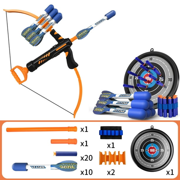 TEMI Bow And Arrow Set For Kids 8-12, Kids Foam Bow Arrow Archery Set - Shoots Over 120 Feet, Includes 10 Arrows, 2 Quiver, 20 Foam Darts And Targets, Outdoor Toy Birthday Gifts For Boys Girls Kids