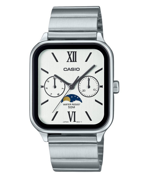 Reloj Casio Standard Analog Moon Phase Stainless Steel White Dial Quartz Mtp-M305D-7A2V Men'S Watch
