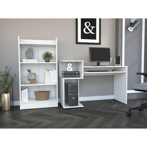 Fmfurniture - Combo Oficina Escritorio + Biblioteca 3 Niveles Fm-062B - Blanco