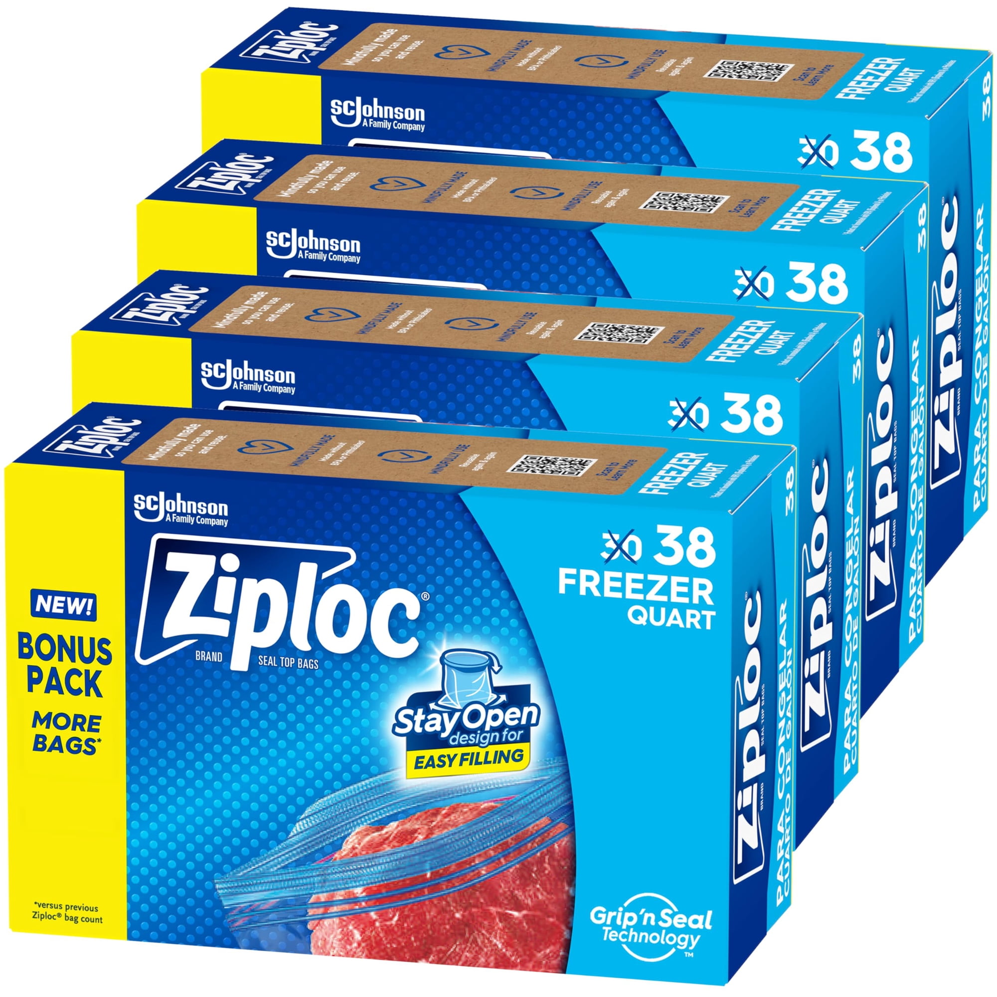 Bolsas De Almacenamiento De Alimentos Ziploc Quart Freezer 152 Bolsas En Total