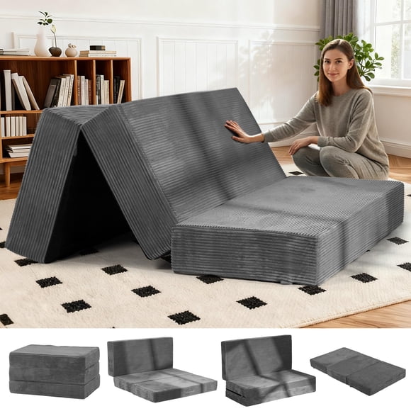 Colchón plegable triple ALVDOW de 6 pulgadas, tamaño completo, gris