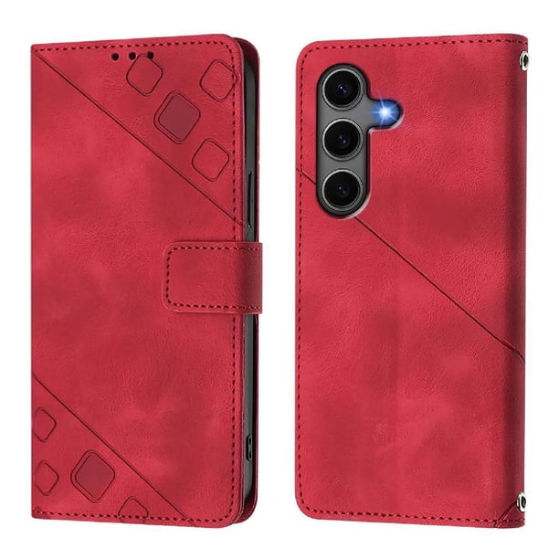 Funda Cartera para Samsung Galaxy S24 Plus con Soporte y Ranuras, Resistente a Golpes y Rayones Rojo