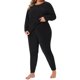 thumbnail image 4 of Agnes Orinda Conjunto de Ropa Interior Térmica para Mujer de Talla Grande con Forro de Felpa, Camiseta de Manga Larga y Leggings, Ropa de Descanso Suave, Talla Grande, Negro, 4 of 6