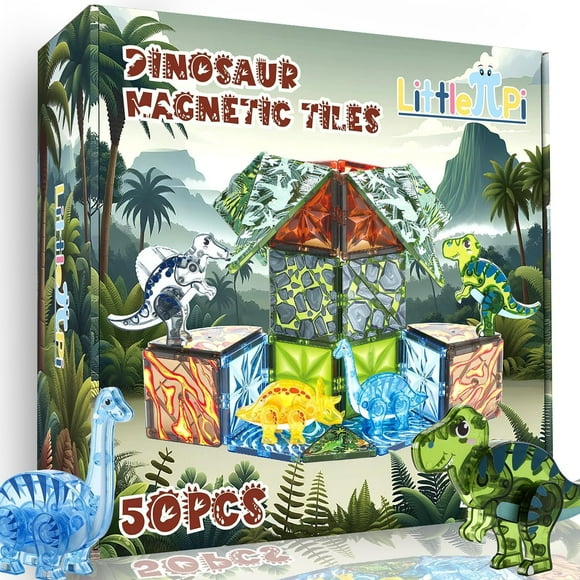 Azulejos magnéticos Little Pi Dinosaur para niños de 2 a 8 años con 50 piezas