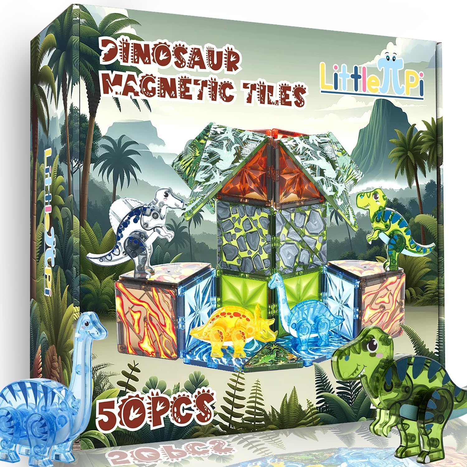 Azulejos Magnéticos Little Pi Dinosaur Para Niños De 2 A 8 Años Con 50 Piezas