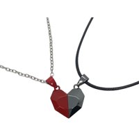 Elbauldejuma - Colgante Doble Corazón Imantado Parejas Amigos Rojo-Negro