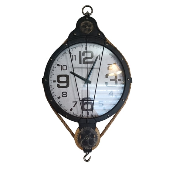 RELOJ PARED METAL DECORATIVO CON POLEA Y CUERDA