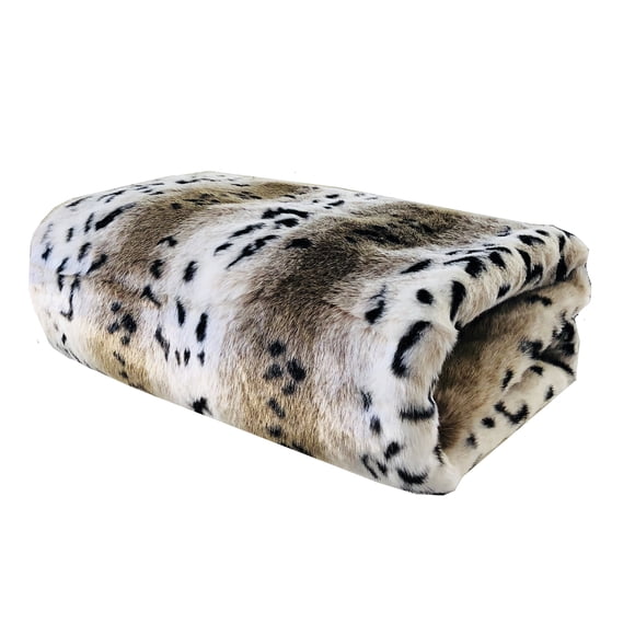 Manta decorativa de lujo Plutus Brands Plutus Snow Lynx de piel sintética, 150 x 180 cm