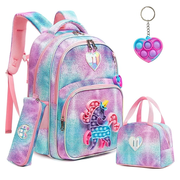 3pcs Kids Backpacks for Girls School Bag with Lunch Box Set Cute Bookbag for Primary School