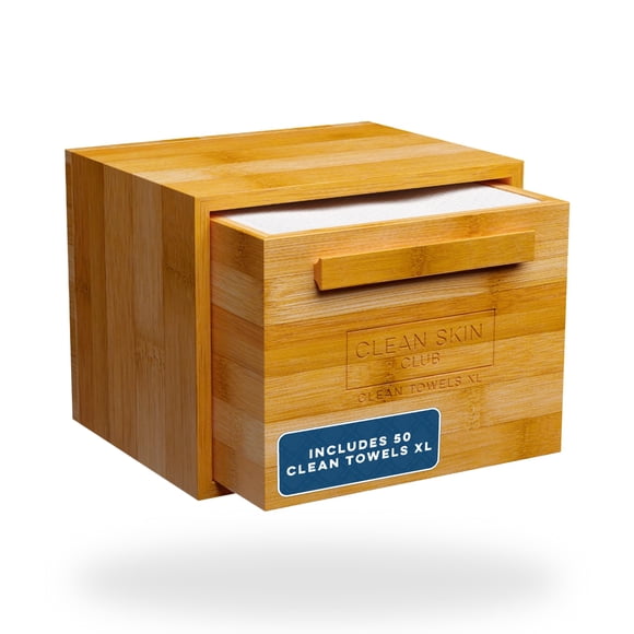 Caja de bambú con cajón y toallas XL, toalla facial, toallitas de maquillaje