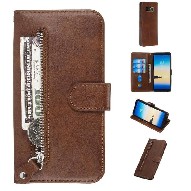 Funda con Cremallera para Samsung Galaxy Note 8, Carcasa Cartera de Cuero PU con Soporte y Tarjetero