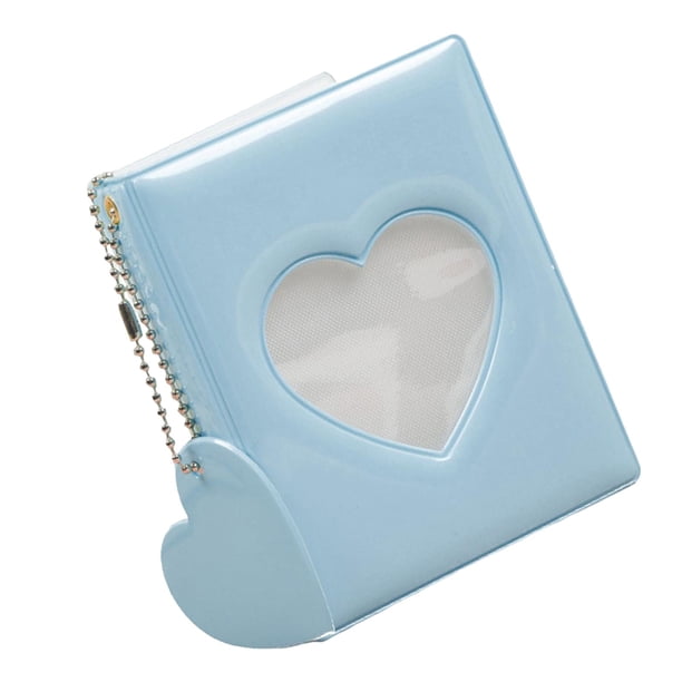 Lindo Mini Álbum Carpeta de tarjetas Amor Corazón Hueco con corazón Colgante Tarjetero Bolsa Color 3 pulgadas Foto Tarjetero para niña , Azul