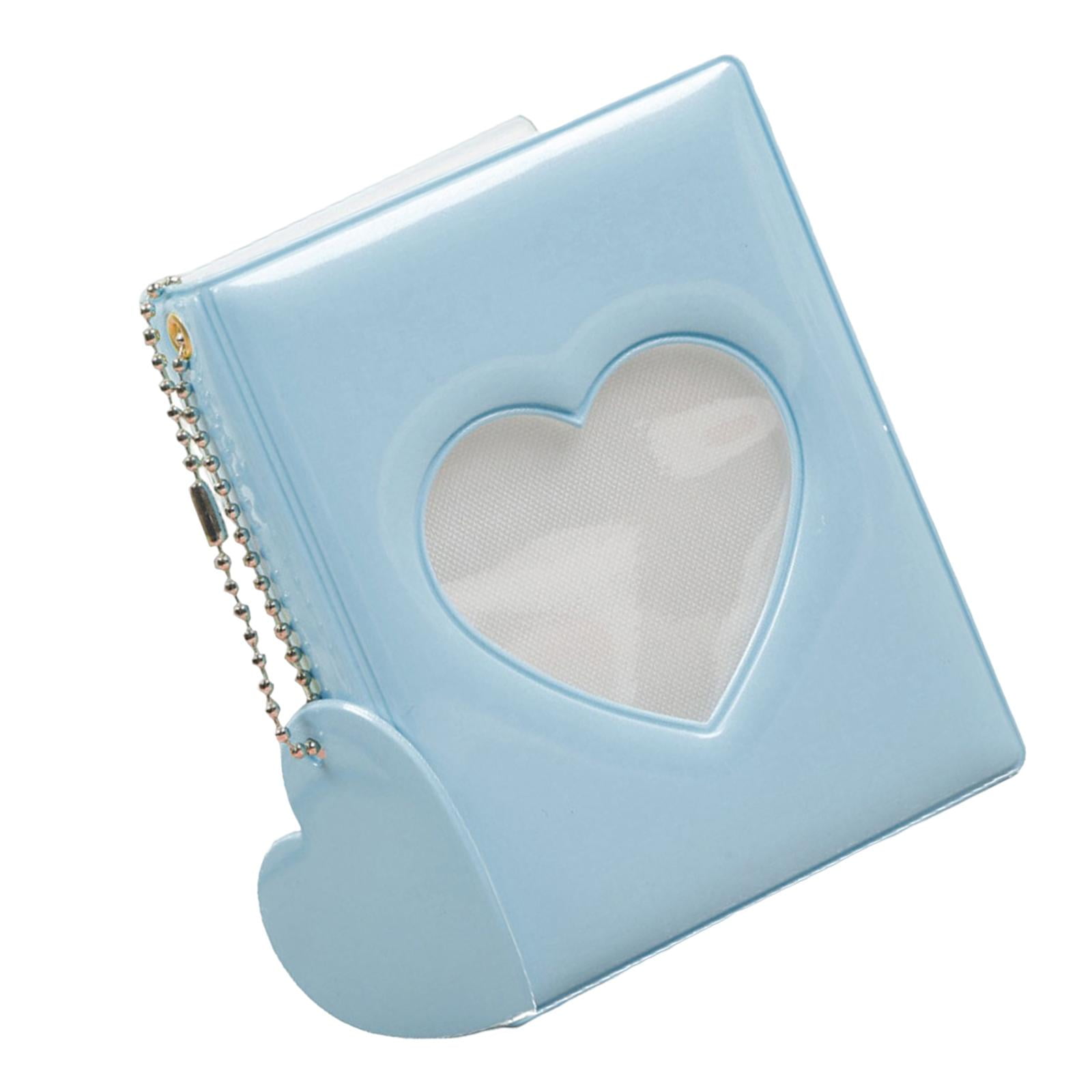 Magideal - Lindo Mini Álbum Carpeta De Tarjetas Amor Corazón Hueco Con Corazón Colgante Tarjetero Bolsa Color 3 Pulgadas Foto Tarjetero Para Niña , Azul