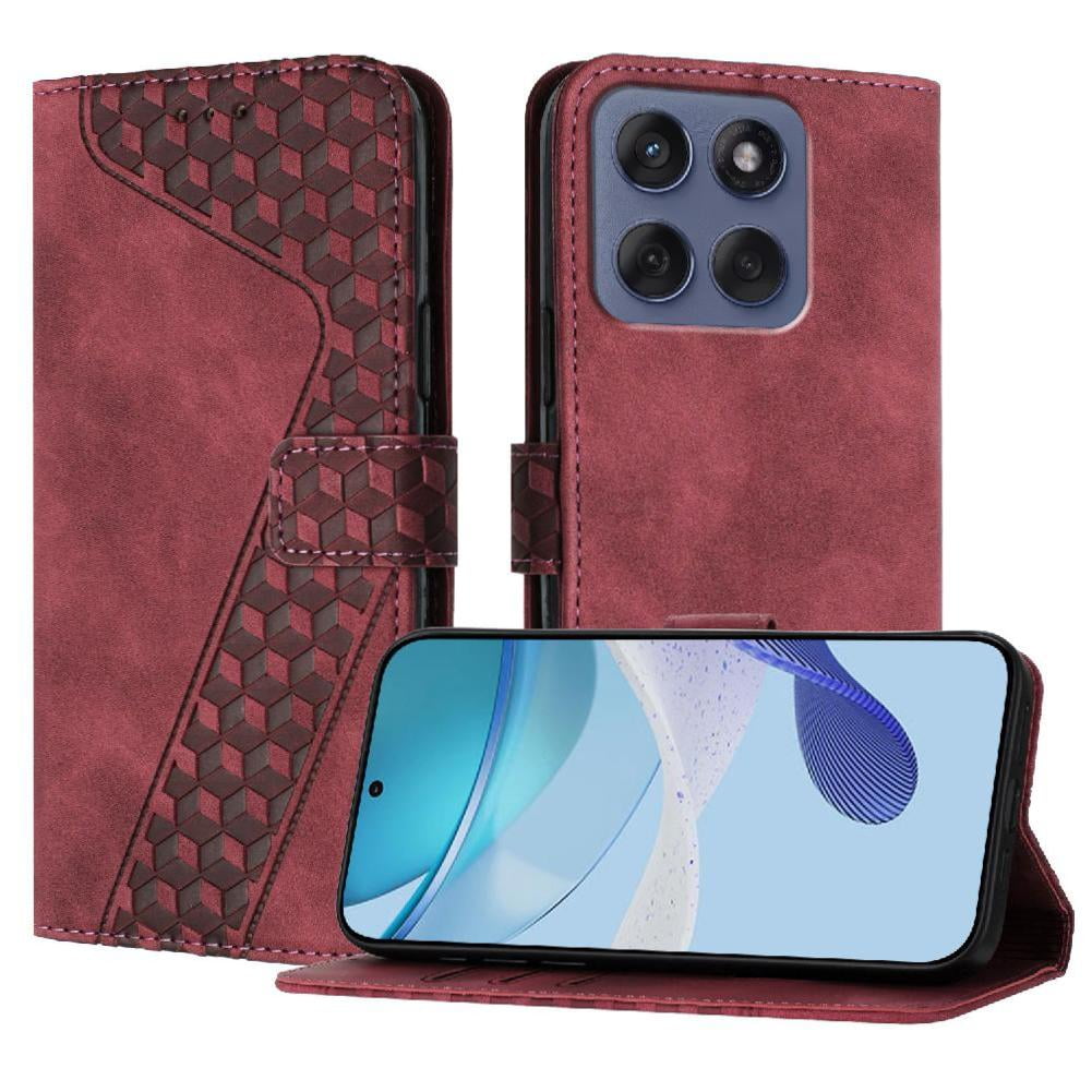 Foxdock - Funda Tipo Cartera Para Motorola Moto Edge 60 5g Con Tarjetero, Bolsillo Para Billetes, Soporte, Cierre Magnético Y Correa Para La Muñeca, Funda Tipo Folio Con Textura Geométrica Marrón