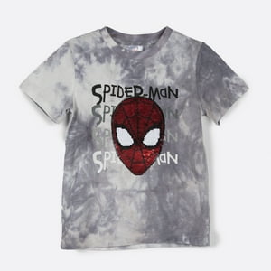 Polera Manga Corta Niño Tie Dye Spiderman Gris Marvel