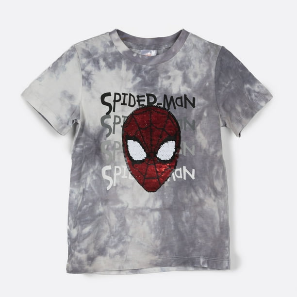 Polera Manga Corta Niño Tie Dye Spiderman Gris Marvel