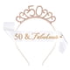 thumbnail image 1 of Corona de 50 cumpleaños para mujer, decoración de 50 cumpleaños, regalo de cumpleaños, accesorios de fiesta. Corona de oro rosa con fabulosa decoración de fiesta de 50 cumpleaños., 1 of 8