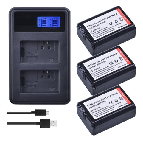 Genérico - 3 Batería Np-Fw50 + Cargador Doble Bc-Vw1 Alternativo Sony