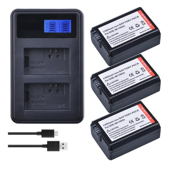 3 Batería NP-FW50 + Cargador Doble BC-VW1 Alternativo Sony