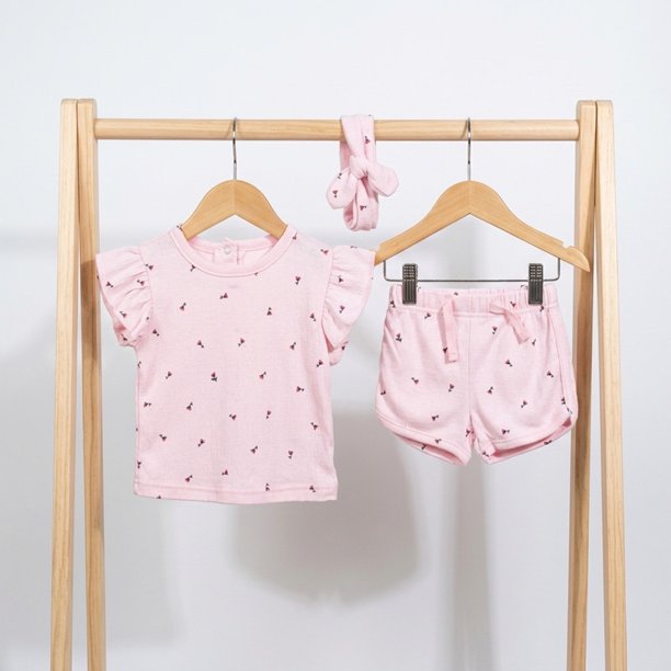 Conjunto Para Niña De Polera Y Short + Diadema 3 Prendas Primavera Verano