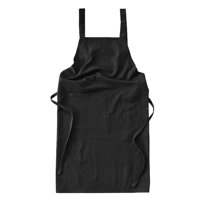 Magideal - Delantal De Lino Con Babero De Bolsillo, Delantal De Barista, Camarero, Camarera, Suave Para Mujeres Y Hombres, Para Trabajos De Jardinería, Barbacoa, Negro