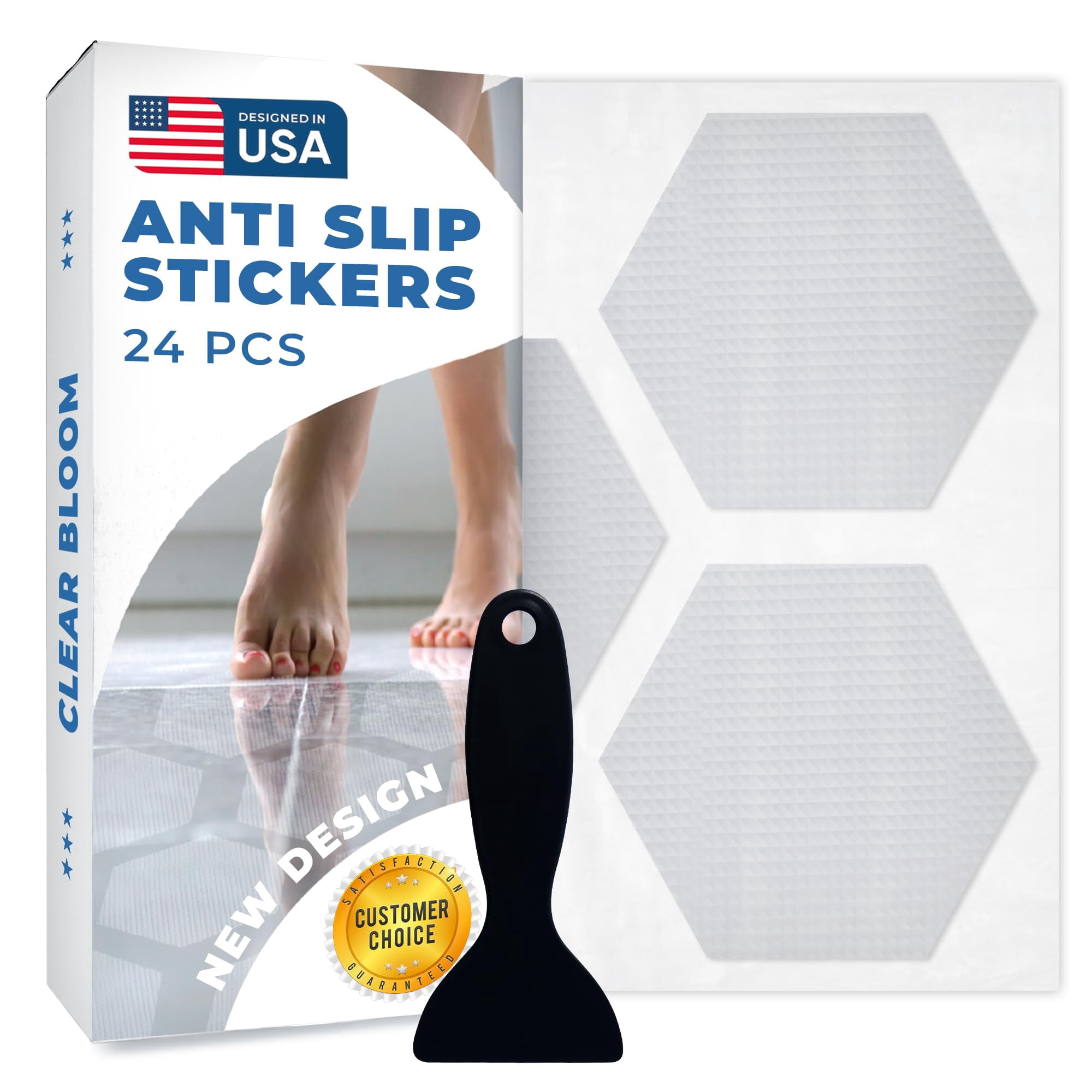 Clear Bloom - 24 Pegatinas Antideslizantes Para Ducha, Tiras De Ducha Invisibles Y Antideslizantes Para Adultos, Pegatinas Adhesivas De Primera Calidad Para Bañera (transparentes)