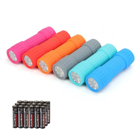 Linterna EverBrite de 9 LED, paquete de 6 con cordón y baterías