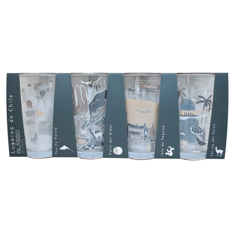Set 4 Vasos Ciudades De Chile Collection Glasso