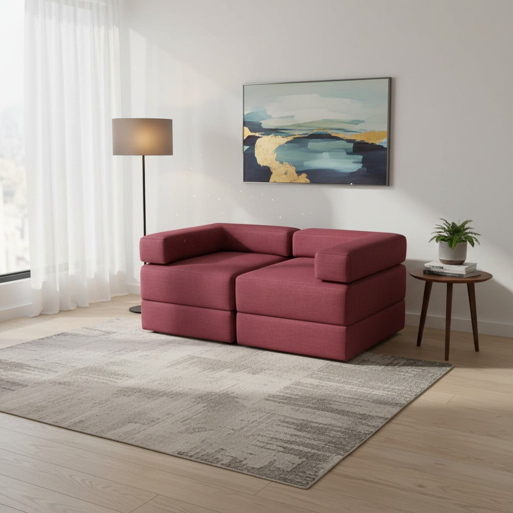 Diseños Valestrini - Sofa Cama Arkos Dos Cuerpos En Lino Rojo