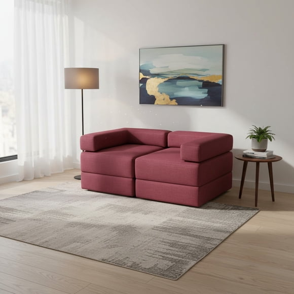 Sofa Cama Arkos Dos Cuerpos En Lino Rojo