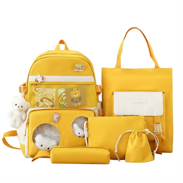 5pcs Backpack Crossbody Bag Handbag Drawstring Bag And Pen Bag Set, Ultralight Burden Reduction Schoolbag Set, Cute Bear Pendant Backpack, Women's Men's Backpack, Preppy Large-capacity Travel Bag