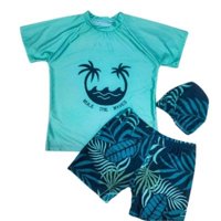 Likeshop - Conjunto De Baño Niños Jovenes Short Polera Gorro Manga Corta Palmeras 0062
