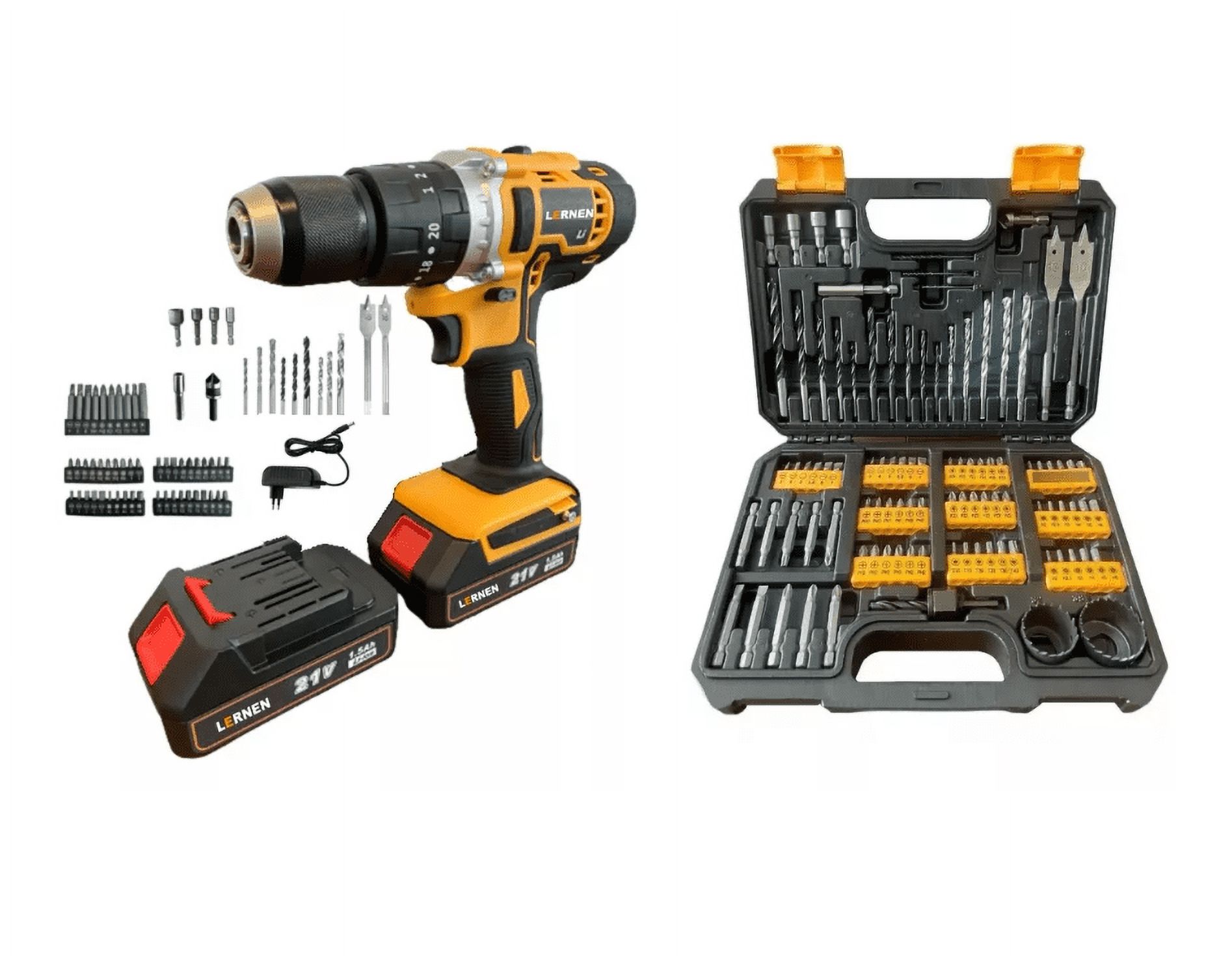 Lernen - Pack Taladro Inalámbrico Percutor 13Mm 2 Baterías Set Brocas