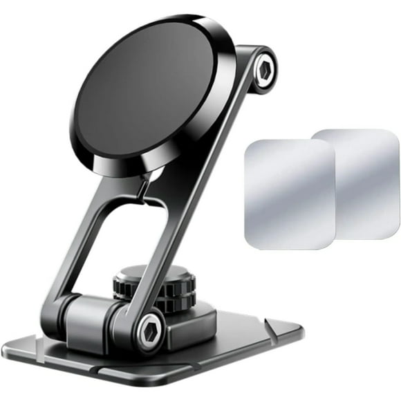 Soporte Magnético Plegable de Aleación para Coche - Fuerte Base de 6 Imanes, Rotación de 360°, Soporte para el Salpicadero del Coche Compatible con las Principales Marcas de Smartphone-Negro