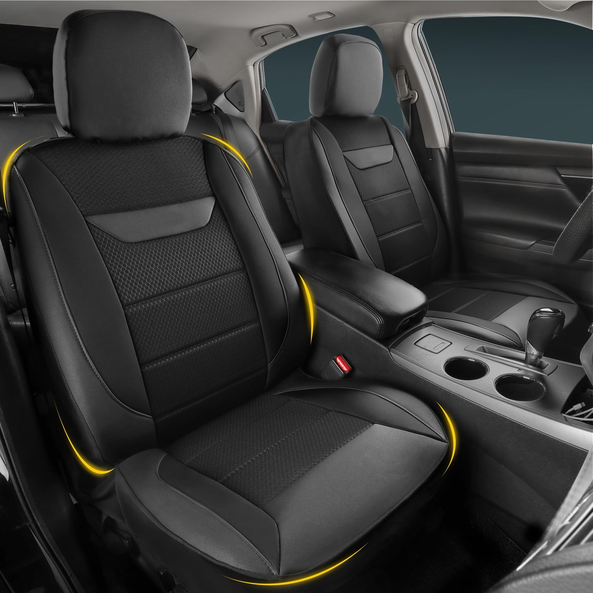 Fundas De Asiento De Coche Kingphenix De Piel Viscoelástica, Paquete De 2, Color Negro