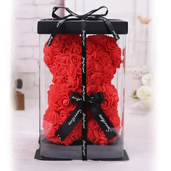 Oso pétalos de rosas San Valentín Rojo