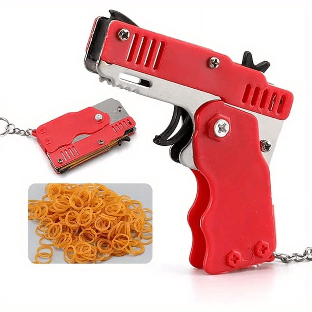 Safe And Portable Mini Metal Folding Rubber Transmitter Toy With Keychain And 60 Rubber Straps, Safe And Portable Shooting Toy For Indoor And Outdoor Activities And Games