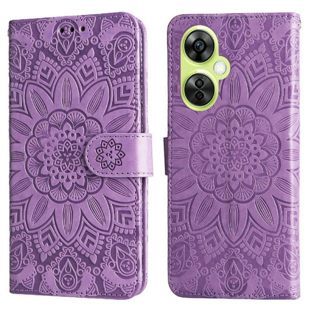 Funda tipo cartera FOXDOCK para OnePlus Nord CE 3 Lite , diseño girasol en relieve, cuero PU, cierre magnético, soporte y tarjetero