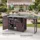 thumbnail image 3 of K&K 78.3" Outdoor Kitchen Island with Foldable Grill Table, Wooden Outdoor Grill Cart with Trash Can Storage & Stainless Steel Top, Outdoor Bar Cart, Pizza Oven Table for Lawn & Garden, Dark Brown, 3 of 3