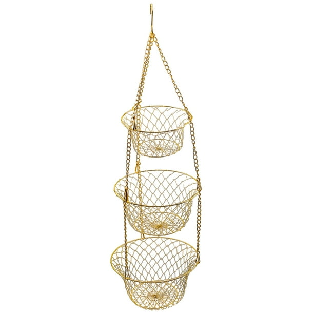 Cesta De Frutas Y Verduras De 3 Niveles Colgador De Frutas Soporte De Almacenamiento Organizador De Cocina Dorado