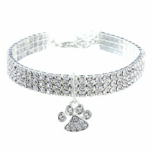 Veat00L - Collar De Mascota De Diamante, Collar De Garra De Vidrio Ajustable Para Bodas, Gatos Y Perros, Cadena De Extensión Ajustable, Diamante De Agua Brillante, Collar De Mascota, S