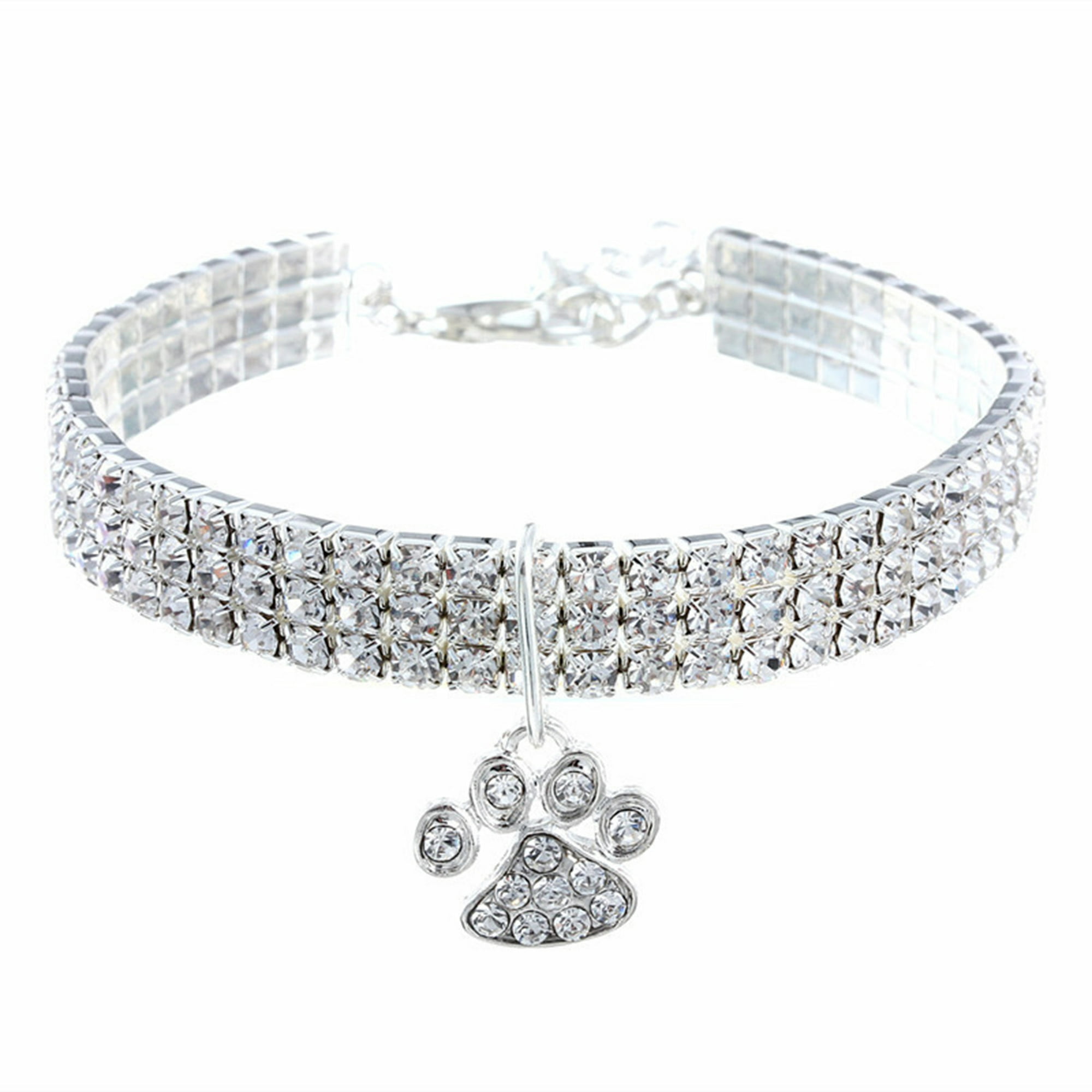 Veat00l - Collar De Mascota De Diamante, Collar De Garra De Vidrio Ajustable Para Bodas, Gatos Y Perros, Cadena De Extensión Ajustable, Diamante De Agua Brillante, Collar De Mascota, S
