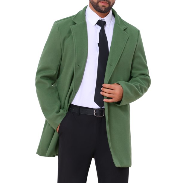 INSPIRE CHIC Abrigos para Hombre Color Sólido Cuello con Muescas Abrigo Largo de Invierno con Botonadura Simple M Verde Oliva