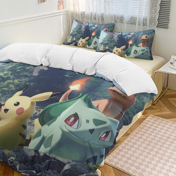 Mewtwo Bed Duvet Cover Funny Anime Cartoon Bedding Sets Lightweight 3 Piece Comforter Sets