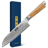Cuchillo De Cocina Santoku Hoshanho Damasco 18 Cm Madera De Olivo