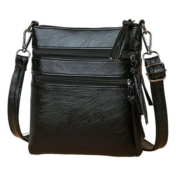 Bolso bandolera pequeño de piel para mujer, tipo bandolera, con múltiples bolsillos y cremallera, 20 x 18 x 2 cm.