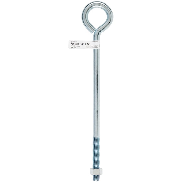 Eyebolt Hampton de acero galvanizado de 1/2 x 30 cm con tuerca, paquete de 5