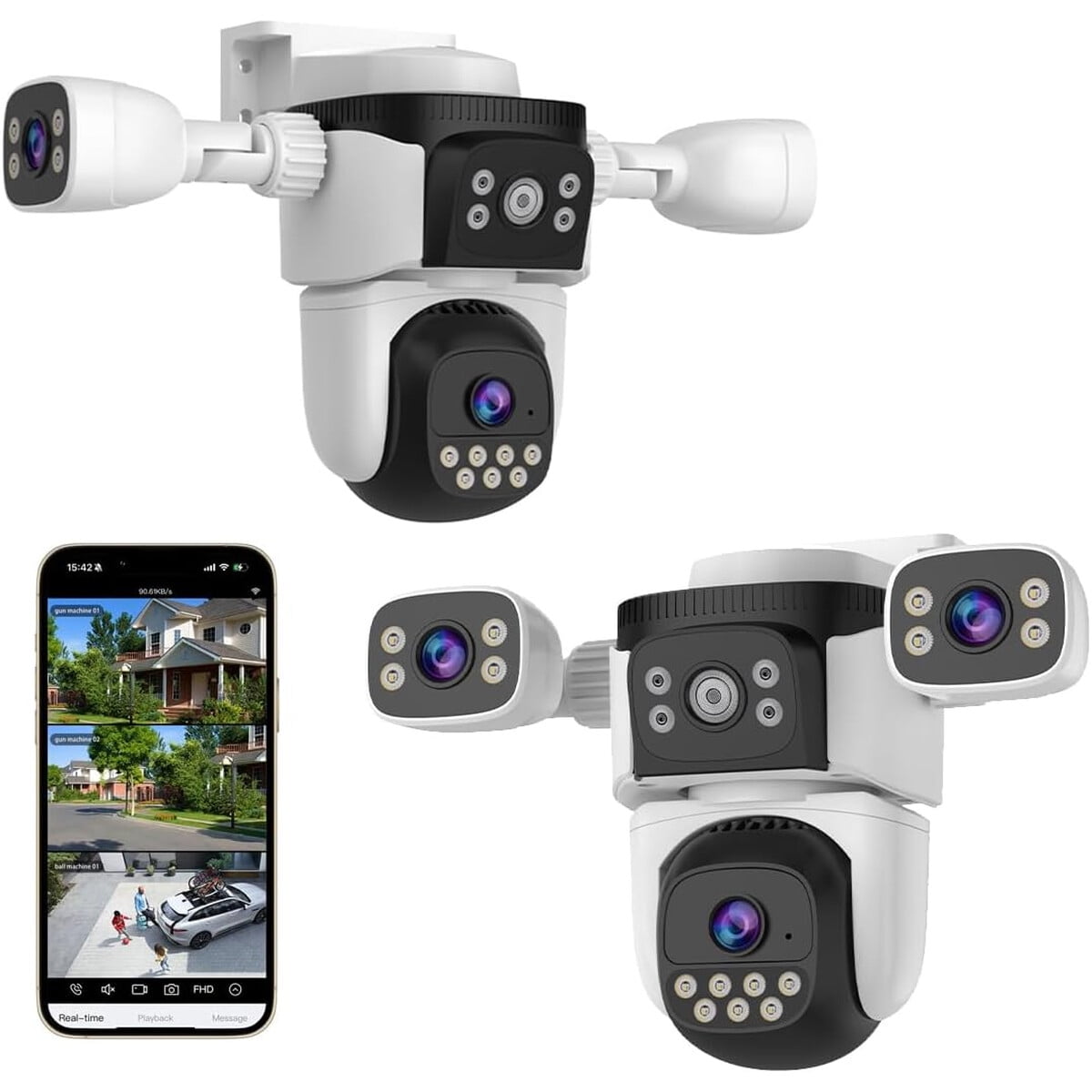 Camara Seguridad Eversecu Triple Lente Wifi Ptz 2k 360° Exterior
